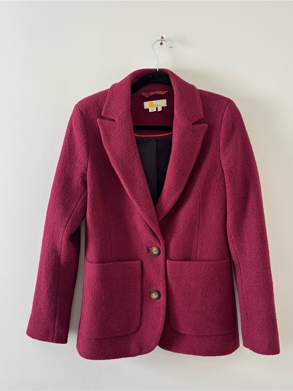 Boden Wool Marylebone Textured Blazer Jacket Revere Collar Welt Pockets Red